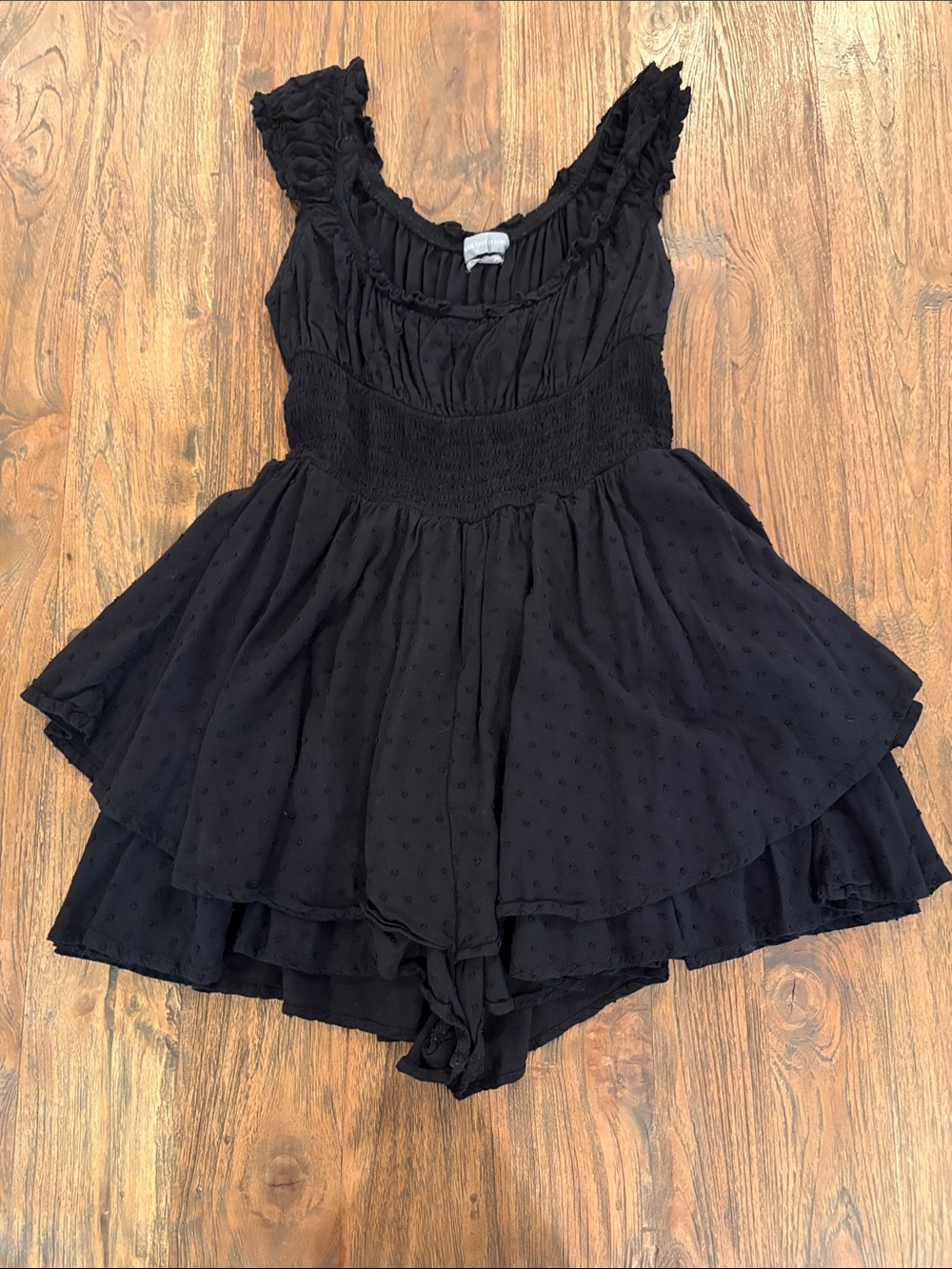 Urban Outfitters Black Ruffled Romper with raised dot pattern